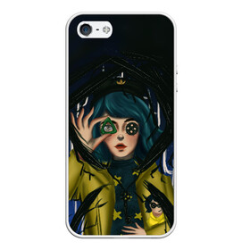 Чехол для iPhone 5/5S матовый с принтом Coraline в Екатеринбурге, Силикон | Область печати: задняя сторона чехла, без боковых панелей | coraline | neil gaiman | тим бёртон