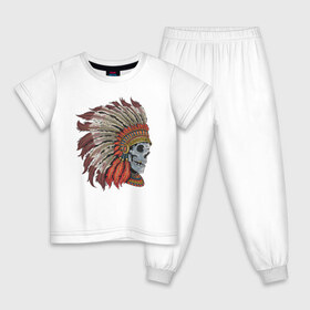 Детская пижама хлопок с принтом Череп Индеец в Екатеринбурге, 100% хлопок |  брюки и футболка прямого кроя, без карманов, на брюках мягкая резинка на поясе и по низу штанин
 | indians | skull | индеец | индейцы | череп | черепа