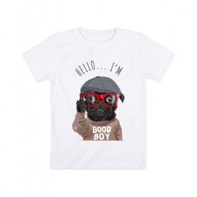 Детская футболка хлопок с принтом Привет, Я Хороший Мальчик в Екатеринбурге, 100% хлопок | круглый вырез горловины, полуприлегающий силуэт, длина до линии бедер | dog | quote | бульдог | мопс | надписи | надпись | собака | собаки