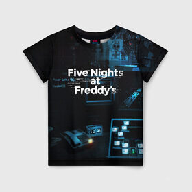 Детская футболка 3D с принтом FIVE NIGHTS AT FREDDYS в Екатеринбурге, 100% гипоаллергенный полиэфир | прямой крой, круглый вырез горловины, длина до линии бедер, чуть спущенное плечо, ткань немного тянется | 5 ночей с фредди | animation | bonnie | chica | five nights at freddys | fnaf | foxy | freddy | funny | horror | scary | бонни | майк | пять | ужас | фнаф | фокси | фредди | чика | шмидт