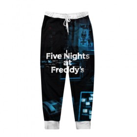 Мужские брюки 3D с принтом FIVE NIGHTS AT FREDDYS в Екатеринбурге, 100% полиэстер | манжеты по низу, эластичный пояс регулируется шнурком, по бокам два кармана без застежек, внутренняя часть кармана из мелкой сетки | Тематика изображения на принте: 5 ночей с фредди | animation | bonnie | chica | five nights at freddys | fnaf | foxy | freddy | funny | horror | scary | бонни | майк | пять | ужас | фнаф | фокси | фредди | чика | шмидт