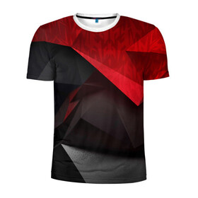 Мужская футболка 3D спортивная с принтом Red & Black в Екатеринбурге, 100% полиэстер с улучшенными характеристиками | приталенный силуэт, круглая горловина, широкие плечи, сужается к линии бедра | 3d | 3д | black | red | texture | геометрия | красно черное | красный | текстуры | фигуры | черный