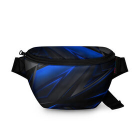 Поясная сумка 3D с принтом Blue and Black в Екатеринбурге, 100% полиэстер | плотная ткань, ремень с регулируемой длиной, внутри несколько карманов для мелочей, основное отделение и карман с обратной стороны сумки застегиваются на молнию | 3d | 3д | black | blue | texture | геометрия | красно синее | синий | текстуры | фигуры | черный