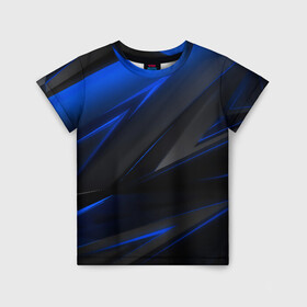 Детская футболка 3D с принтом Blue and Black в Екатеринбурге, 100% гипоаллергенный полиэфир | прямой крой, круглый вырез горловины, длина до линии бедер, чуть спущенное плечо, ткань немного тянется | 3d | 3д | black | blue | texture | геометрия | красно синее | синий | текстуры | фигуры | черный