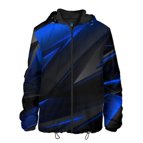 Мужская куртка 3D с принтом Blue and Black в Екатеринбурге, ткань верха — 100% полиэстер, подклад — флис | прямой крой, подол и капюшон оформлены резинкой с фиксаторами, два кармана без застежек по бокам, один большой потайной карман на груди. Карман на груди застегивается на липучку | 3d | 3д | black | blue | texture | геометрия | красно синее | синий | текстуры | фигуры | черный