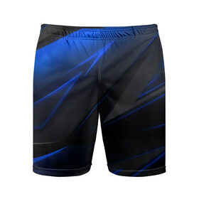 Мужские шорты спортивные с принтом Blue and Black в Екатеринбурге,  |  | 3d | 3д | black | blue | texture | геометрия | красно синее | синий | текстуры | фигуры | черный