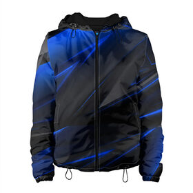 Женская куртка 3D с принтом Blue and Black в Екатеринбурге, ткань верха — 100% полиэстер, подклад — флис | прямой крой, подол и капюшон оформлены резинкой с фиксаторами, два кармана без застежек по бокам, один большой потайной карман на груди. Карман на груди застегивается на липучку | 3d | 3д | black | blue | texture | геометрия | красно синее | синий | текстуры | фигуры | черный