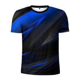 Мужская футболка 3D спортивная с принтом Blue and Black в Екатеринбурге, 100% полиэстер с улучшенными характеристиками | приталенный силуэт, круглая горловина, широкие плечи, сужается к линии бедра | Тематика изображения на принте: 3d | 3д | black | blue | texture | геометрия | красно синее | синий | текстуры | фигуры | черный