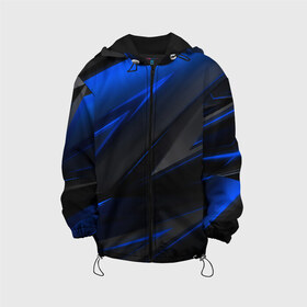 Детская куртка 3D с принтом Blue and Black в Екатеринбурге, 100% полиэстер | застежка — молния, подол и капюшон оформлены резинкой с фиксаторами, по бокам — два кармана без застежек, один потайной карман на груди, плотность верхнего слоя — 90 г/м2; плотность флисового подклада — 260 г/м2 | 3d | 3д | black | blue | texture | геометрия | красно синее | синий | текстуры | фигуры | черный