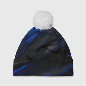 Шапка 3D c помпоном с принтом Blue and Black в Екатеринбурге, 100% полиэстер | универсальный размер, печать по всей поверхности изделия | 3d | 3д | black | blue | texture | геометрия | красно синее | синий | текстуры | фигуры | черный