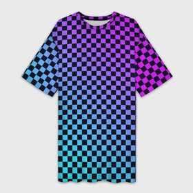 Платье-футболка 3D с принтом Checkerboard gradient в Екатеринбурге,  |  | checkerboard | gradient | бойчик | градиент | клетка. ячейка | орнамент | френдзона | шахматная. доска | шашечки