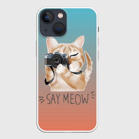 Чехол для iPhone 13 mini с принтом Say Meow в Екатеринбурге,  |  | meow | кот | котенок | котик | котики | котятка | кошка | мяу | скажи мяу | фотоаппарат | фотограф