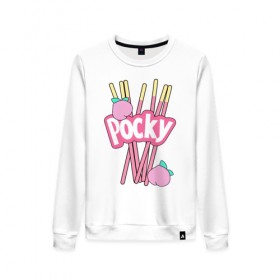 Женский свитшот хлопок с принтом KAWAII POCKY в Екатеринбурге, 100% хлопок | прямой крой, круглый вырез, на манжетах и по низу широкая трикотажная резинка  | kawaii | kawaii pocky | pocky | pocky купить | pocky палочки | кавай | японские pocky