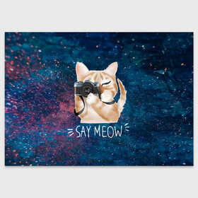 Поздравительная открытка с принтом Say Meow в Екатеринбурге, 100% бумага | плотность бумаги 280 г/м2, матовая, на обратной стороне линовка и место для марки
 | meow | кот | котенок | котик | котики | котятка | кошка | мяу | скажи мяу | фотоаппарат | фотограф