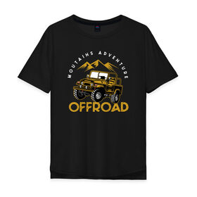 Мужская футболка хлопок Oversize с принтом Джип в Екатеринбурге, 100% хлопок | свободный крой, круглый ворот, “спинка” длиннее передней части | jeep | offroad | retro | авто | автомобиль | горы | джип | машина | приключение | ретро