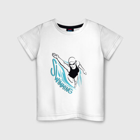 Детская футболка хлопок с принтом Swimming в Екатеринбурге, 100% хлопок | круглый вырез горловины, полуприлегающий силуэт, длина до линии бедер | swim | swimming | synchronized swimming | водный спорт | плавание | пловец | синхронное плавание | спорт