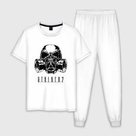 Мужская пижама хлопок с принтом S.T.A.L.K.E.R. 2 в Екатеринбурге, 100% хлопок | брюки и футболка прямого кроя, без карманов, на брюках мягкая резинка на поясе и по низу штанин
 | bandit | chernobyl | logo | pripyat | s.t.a.l.k.e.r. 2 | shadow of chernobyl | stalker | stalker 2 | бандиты | лого | меченый | припять | сталкер | сталкер 2 | тени чернобыля | чернобыль | чистое небо