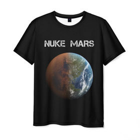 Мужская футболка 3D с принтом NUKE MARS в Екатеринбурге, 100% полиэфир | прямой крой, круглый вырез горловины, длина до линии бедер | Тематика изображения на принте: elon | mars | musk | nuke | земля | илон | марс | маск | планета | терраформирование | ядерный