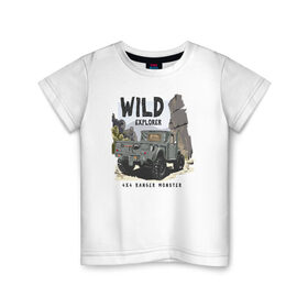 Детская футболка хлопок с принтом Джип в Екатеринбурге, 100% хлопок | круглый вырез горловины, полуприлегающий силуэт, длина до линии бедер | jeep | offroad | авто | автомобиль | горы | джип | машина | приключение