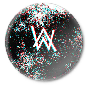 Значок с принтом ALAN WALKER GLITCH в Екатеринбурге,  металл | круглая форма, металлическая застежка в виде булавки | alan walker | aw | electro | electro music | music | алан уокер | музыка | музыкант | электро | электронная музыка