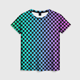 Женская футболка 3D с принтом Checkerboard Color  в Екатеринбурге, 100% полиэфир ( синтетическое хлопкоподобное полотно) | прямой крой, круглый вырез горловины, длина до линии бедер | checkerboard | gradient | бойчик | в клетку | в клеточку | градиент | клетка | музыка | орнамент | френдзона | шахматная доска | шашки