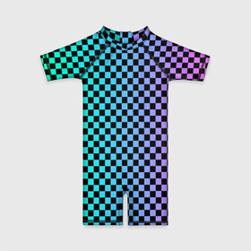 Детский купальный костюм 3D с принтом Checkerboard Color  в Екатеринбурге, Полиэстер 85%, Спандекс 15% | застежка на молнии на спине | checkerboard | gradient | бойчик | в клетку | в клеточку | градиент | клетка | музыка | орнамент | френдзона | шахматная доска | шашки