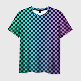 Мужская футболка 3D с принтом Checkerboard Color  в Екатеринбурге, 100% полиэфир | прямой крой, круглый вырез горловины, длина до линии бедер | checkerboard | gradient | бойчик | в клетку | в клеточку | градиент | клетка | музыка | орнамент | френдзона | шахматная доска | шашки
