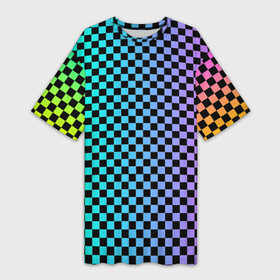 Платье-футболка 3D с принтом Checkerboard Color в Екатеринбурге,  |  | checkerboard | gradient | бойчик | в клетку | в клеточку | градиент | клетка | музыка | орнамент | френдзона | шахматная доска | шашки