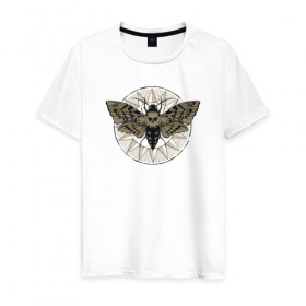 Мужская футболка хлопок с принтом Бабочка в Екатеринбурге, 100% хлопок | прямой крой, круглый вырез горловины, длина до линии бедер, слегка спущенное плечо. | бабочка | бражник | череп