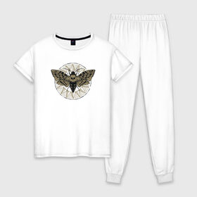 Женская пижама хлопок с принтом Бабочка в Екатеринбурге, 100% хлопок | брюки и футболка прямого кроя, без карманов, на брюках мягкая резинка на поясе и по низу штанин | бабочка | бражник | череп