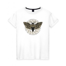Женская футболка хлопок с принтом Бабочка в Екатеринбурге, 100% хлопок | прямой крой, круглый вырез горловины, длина до линии бедер, слегка спущенное плечо | бабочка | бражник | череп