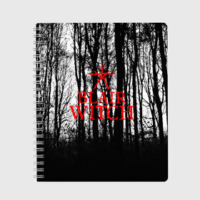 Тетрадь с принтом BLAIR WITCH в Екатеринбурге, 100% бумага | 48 листов, плотность листов — 60 г/м2, плотность картонной обложки — 250 г/м2. Листы скреплены сбоку удобной пружинной спиралью. Уголки страниц и обложки скругленные. Цвет линий — светло-серый
 | Тематика изображения на принте: blair witch | blair witch 2019 | blair witch игра | blairs witch | блэр | ведьмы | ведьмы из блэр