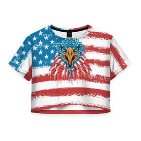 Женская футболка Cropp-top с принтом American Eagle в Екатеринбурге, 100% полиэстер | круглая горловина, длина футболки до линии талии, рукава с отворотами | america | amerika | bird | eagle | flag | usa | америка | американский | орел | птица | соединенные | сша | флаг | штаты