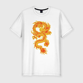 Мужская футболка премиум с принтом Огненный Дракон в Екатеринбурге, 92% хлопок, 8% лайкра | приталенный силуэт, круглый вырез ворота, длина до линии бедра, короткий рукав | дракон | мистическое существо | огненный дракон | огонь