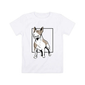Детская футболка хлопок с принтом Бультерьер в Екатеринбурге, 100% хлопок | круглый вырез горловины, полуприлегающий силуэт, длина до линии бедер | Тематика изображения на принте: bull | bull terrier | dog | terrier | бультерьер | собака | собаки