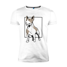 Мужская футболка премиум с принтом Бультерьер в Екатеринбурге, 92% хлопок, 8% лайкра | приталенный силуэт, круглый вырез ворота, длина до линии бедра, короткий рукав | Тематика изображения на принте: bull | bull terrier | dog | terrier | бультерьер | собака | собаки