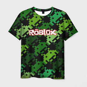 Мужская футболка 3D с принтом ROBLOX в Екатеринбурге, 100% полиэфир | прямой крой, круглый вырез горловины, длина до линии бедер | game | gamer | logo | minecraft | roblox | simulator | игра | конструктор | лого | симулятор | строительство | фигура