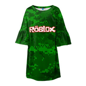 Детское платье 3D с принтом ROBLOX в Екатеринбурге, 100% полиэстер | прямой силуэт, чуть расширенный к низу. Круглая горловина, на рукавах — воланы | game | gamer | logo | minecraft | roblox | simulator | игра | конструктор | лого | симулятор | строительство | фигура
