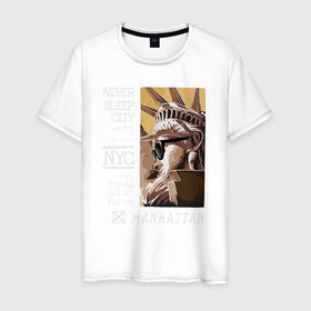 Мужская футболка хлопок с принтом New York Never Sleep city в Екатеринбурге, 100% хлопок | прямой крой, круглый вырез горловины, длина до линии бедер, слегка спущенное плечо. | city | never sleep | new york | usa | минимализм | нью йорк | ньюйорк | очки | сша