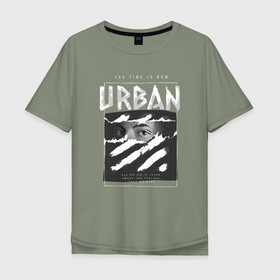 Мужская футболка хлопок Oversize с принтом Black Urban Style в Екатеринбурге, 100% хлопок | свободный крой, круглый ворот, “спинка” длиннее передней части | Тематика изображения на принте: black | urban | буквы | взгляд | глаза | лицо | минимализм | полосы | рваная | стиль | урбан | урбанистический