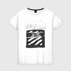 Женская футболка хлопок с принтом Black Urban Style в Екатеринбурге, 100% хлопок | прямой крой, круглый вырез горловины, длина до линии бедер, слегка спущенное плечо | black | urban | буквы | взгляд | глаза | лицо | минимализм | полосы | рваная | стиль | урбан | урбанистический