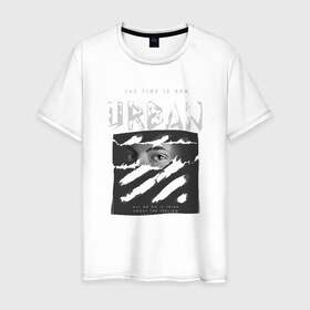 Мужская футболка хлопок с принтом Black Urban Style в Екатеринбурге, 100% хлопок | прямой крой, круглый вырез горловины, длина до линии бедер, слегка спущенное плечо. | Тематика изображения на принте: black | urban | буквы | взгляд | глаза | лицо | минимализм | полосы | рваная | стиль | урбан | урбанистический