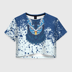 Женская футболка Crop-top 3D с принтом Сова в Екатеринбурге, 100% полиэстер | круглая горловина, длина футболки до линии талии, рукава с отворотами | animal | bird | owl | paint | животные | краска | птица | сова | филин