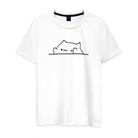Мужская футболка хлопок с принтом Милый котик в Екатеринбурге, 100% хлопок | прямой крой, круглый вырез горловины, длина до линии бедер, слегка спущенное плечо. | кот | котенок | котик | милый котик | рисунок