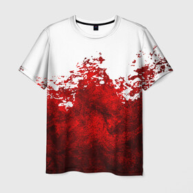 Мужская футболка 3D с принтом Кровавые брызги в Екатеринбурге, 100% полиэфир | прямой крой, круглый вырез горловины, длина до линии бедер | Тематика изображения на принте: blood | bloody | horror | texture | абстракция | брызги | в крови | краска | красная краска | кровавая | кровь | текстура | ужас
