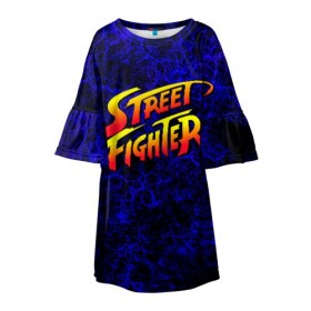 Детское платье 3D с принтом Street fighter в Екатеринбурге, 100% полиэстер | прямой силуэт, чуть расширенный к низу. Круглая горловина, на рукавах — воланы | capcom | fighter | fighting | street | боец | суторито фаита | уличный | файтинг