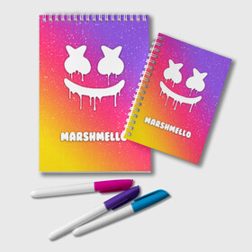 Блокнот с принтом MARSHMELLO RAINBOW SPACE в Екатеринбурге, 100% бумага | 48 листов, плотность листов — 60 г/м2, плотность картонной обложки — 250 г/м2. Листы скреплены удобной пружинной спиралью. Цвет линий — светло-серый
 | america | dj | marshmello | usa | америка | маршмелло