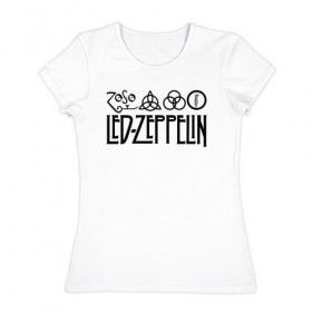 Женская футболка хлопок с принтом Led Zeppelin в Екатеринбурге, 100% хлопок | прямой крой, круглый вырез горловины, длина до линии бедер, слегка спущенное плечо | led | led zeppelin | блюз | группа | джимми пейдж | джон генри бонэм | джон пол джонс | лед зепелен | лед зеппелин | метал | роберт плант | рок | тяжелый | фолк | хард | хардрок | хеви | хевиметал