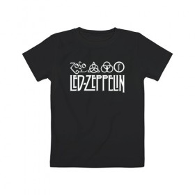 Детская футболка хлопок с принтом Led Zeppelin в Екатеринбурге, 100% хлопок | круглый вырез горловины, полуприлегающий силуэт, длина до линии бедер | Тематика изображения на принте: led | led zeppelin | lz | zoso | группа | джимми пейдж | джон генри бонэм | джон пол джонс | зосо | лед зепелен | лед зеппелин | ледзепелен | ледзеппелин | лз | метал | роберт плант | рок | тяжелый