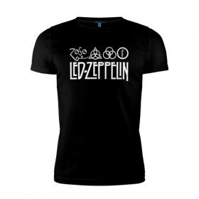 Мужская футболка премиум с принтом Led Zeppelin в Екатеринбурге, 92% хлопок, 8% лайкра | приталенный силуэт, круглый вырез ворота, длина до линии бедра, короткий рукав | Тематика изображения на принте: led | led zeppelin | lz | zoso | группа | джимми пейдж | джон генри бонэм | джон пол джонс | зосо | лед зепелен | лед зеппелин | ледзепелен | ледзеппелин | лз | метал | роберт плант | рок | тяжелый